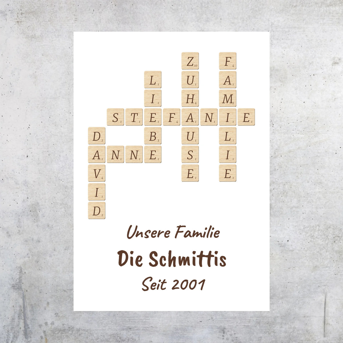 Scrabble deine Namen - individuelle Poster mit Galerierahmen oder als Leinwand | Personalize Palace