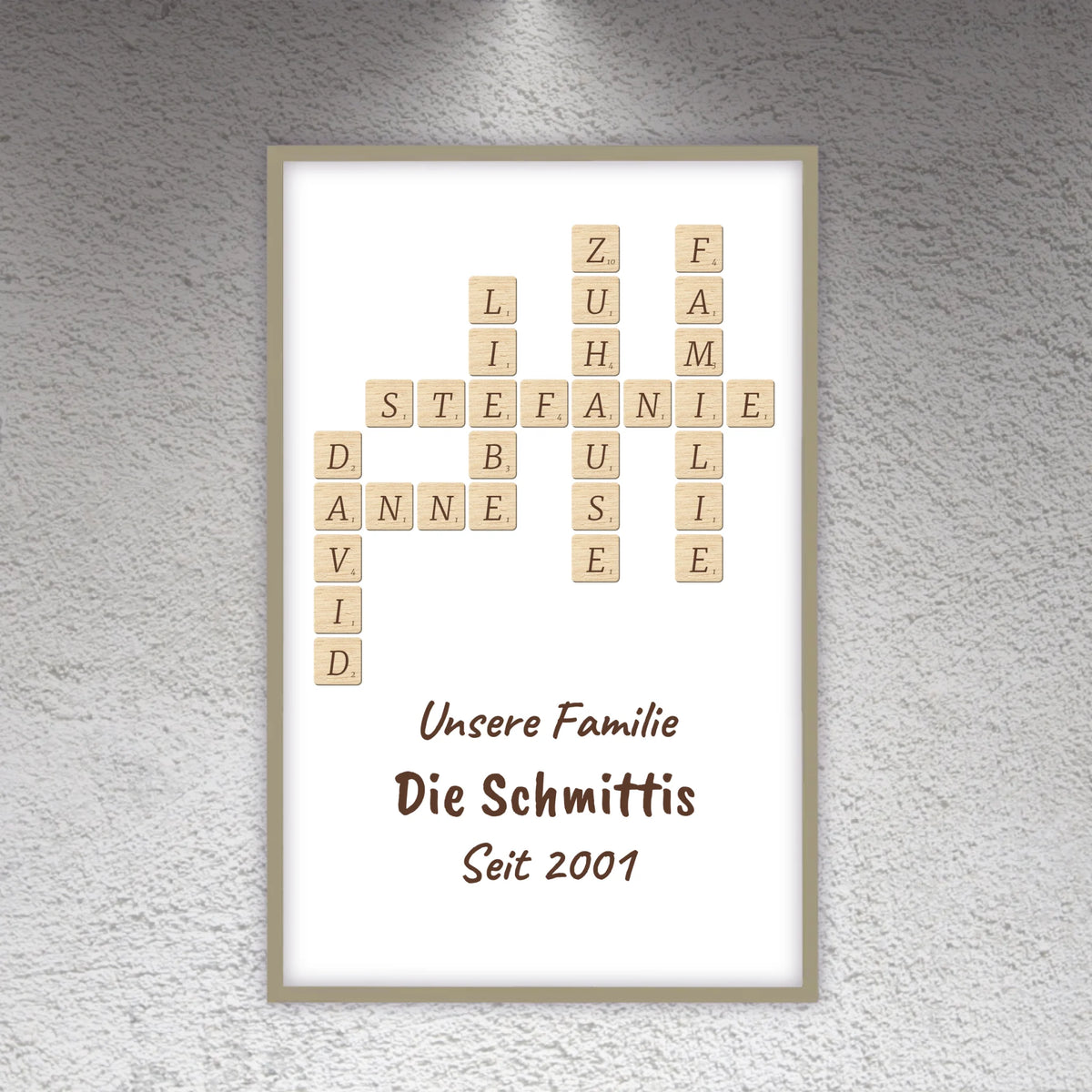 Scrabble deine Namen - individuelle Poster mit Galerierahmen oder als Leinwand | Personalize Palace