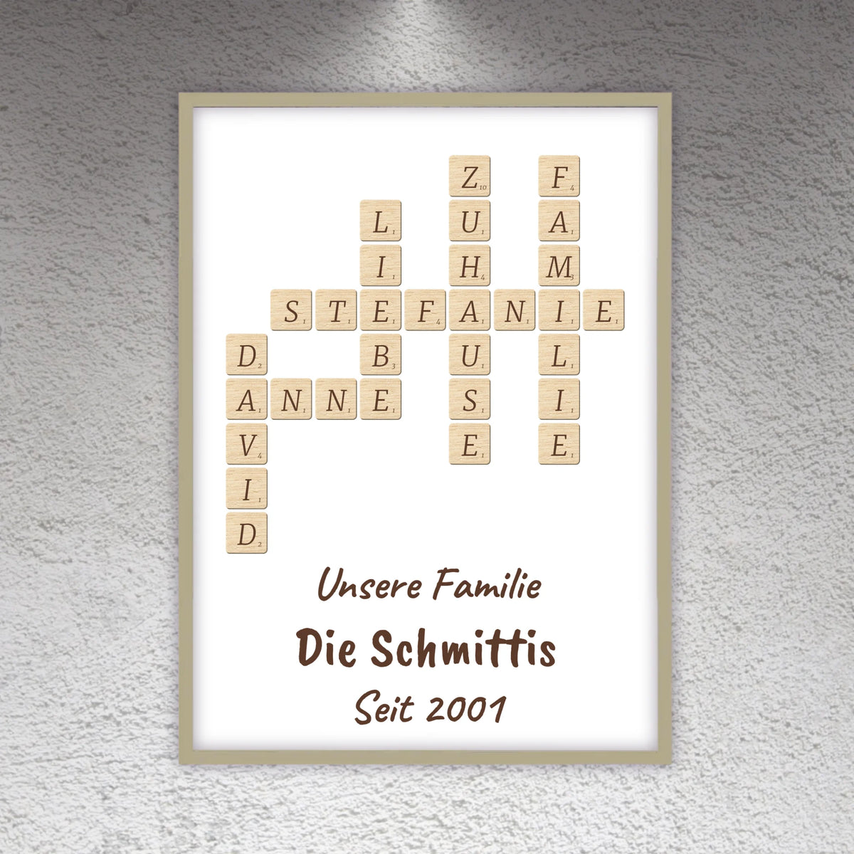 Scrabble deine Namen - individuelle Poster mit Galerierahmen oder als Leinwand | Personalize Palace