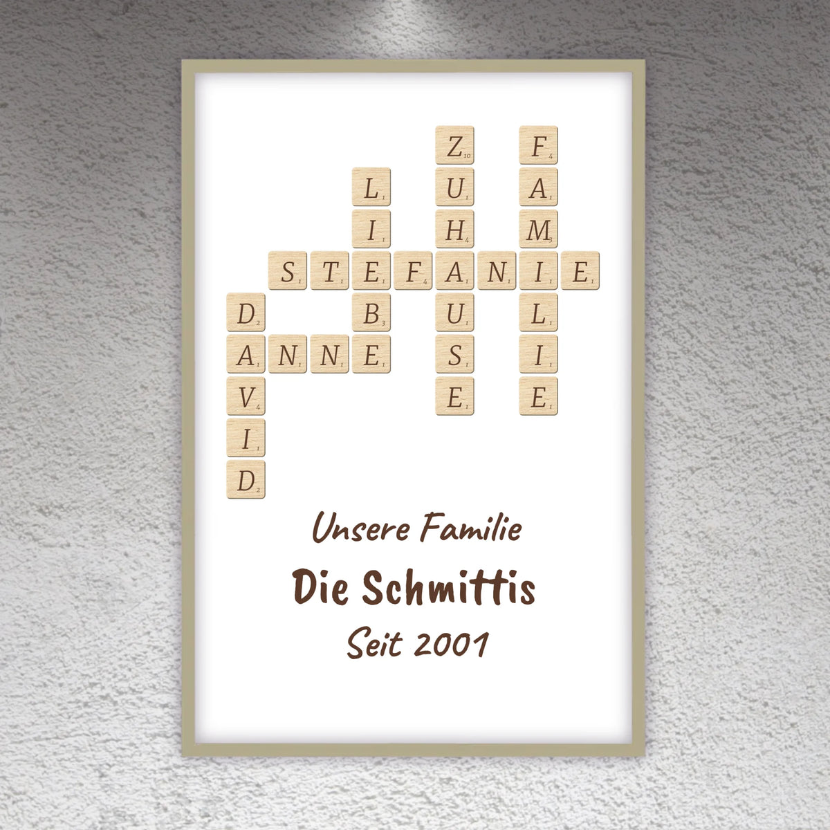 Scrabble deine Namen - individuelle Poster mit Galerierahmen oder als Leinwand | Personalize Palace