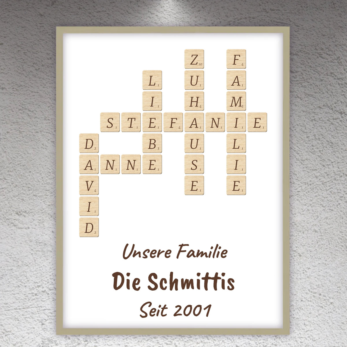 Scrabble deine Namen - individuelle Poster mit Galerierahmen oder als Leinwand | Personalize Palace