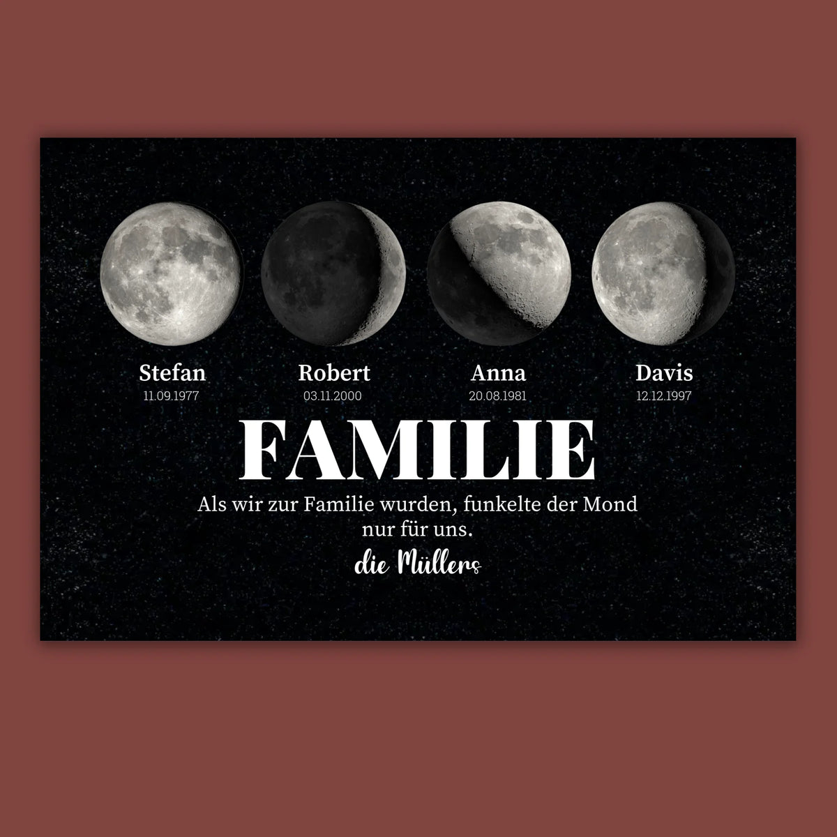 Mondphasen der Familie - individuelle Poster oder Leinwand | Personalize Palace