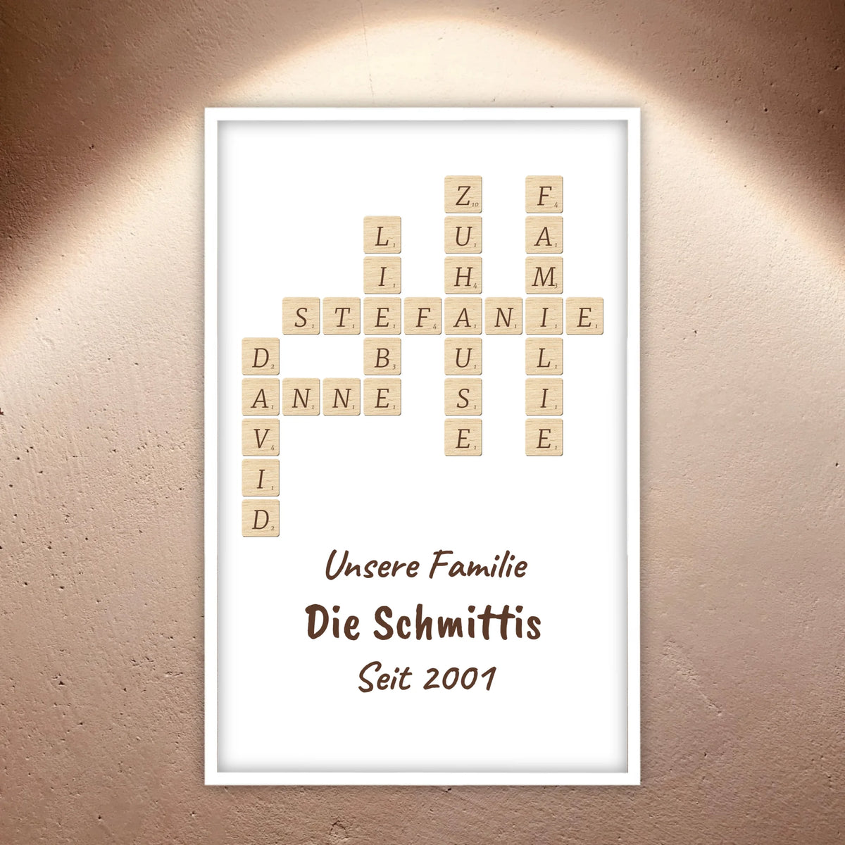 Scrabble deine Namen - individuelle Poster mit Galerierahmen oder als Leinwand