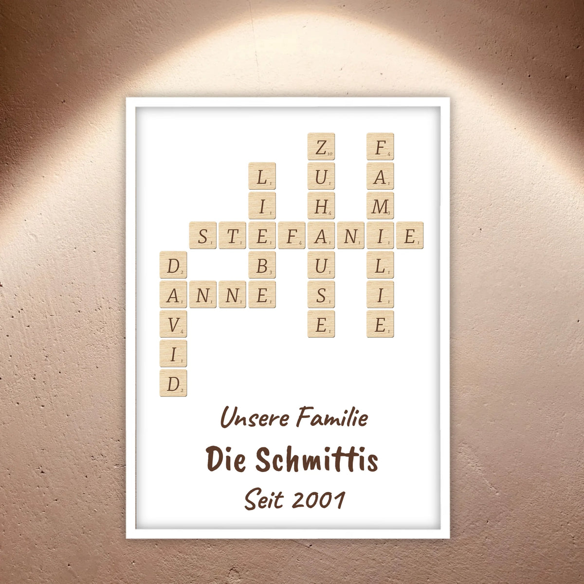 Scrabble deine Namen - individuelle Poster mit Galerierahmen oder als Leinwand