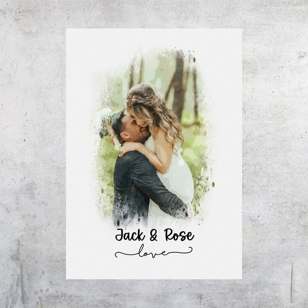 Hochzeitsfoto, Paar Leinwand, Porträt in Wasserfarben - individuelle Leinwand | Personalize Palace