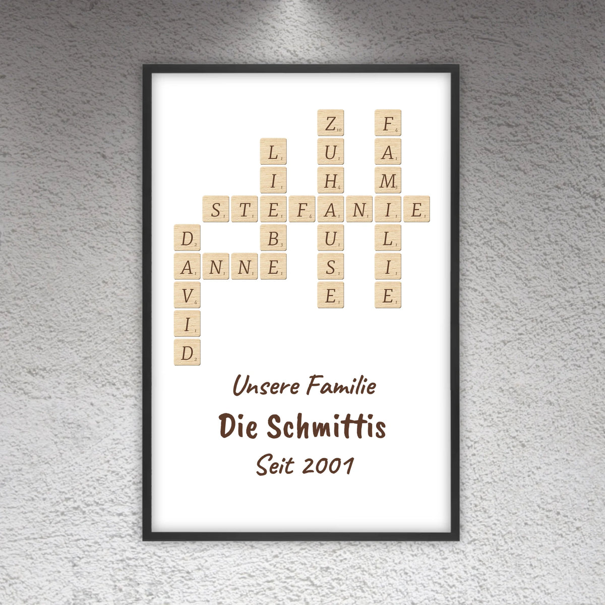 Scrabble deine Namen - individuelle Poster mit Galerierahmen oder als Leinwand