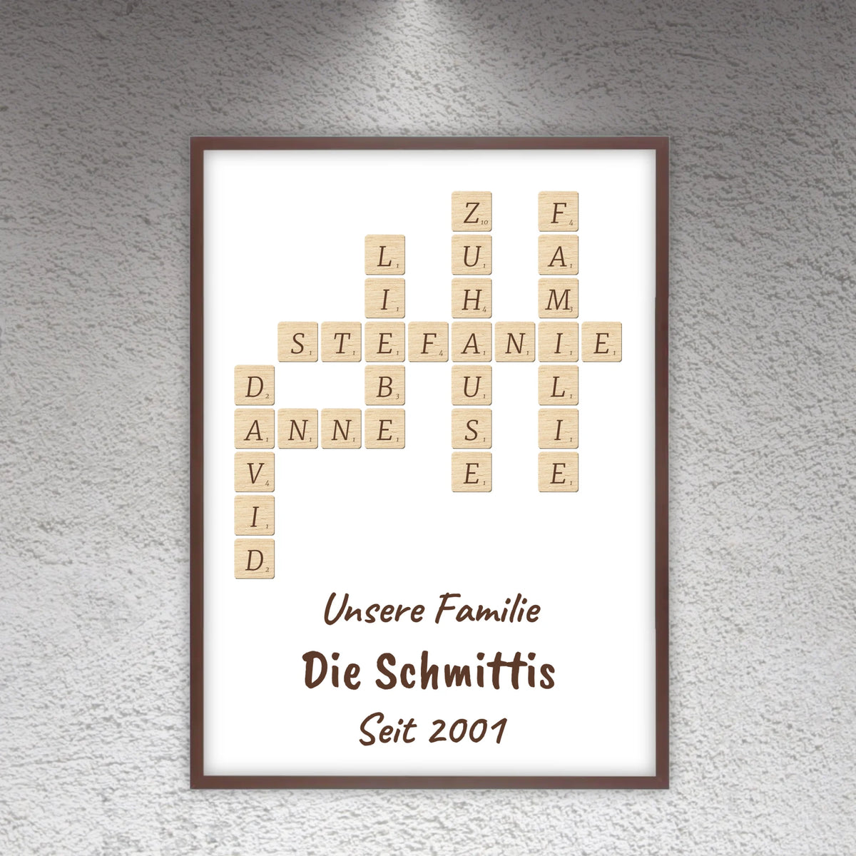 Scrabble deine Namen - individuelle Poster mit Galerierahmen oder als Leinwand