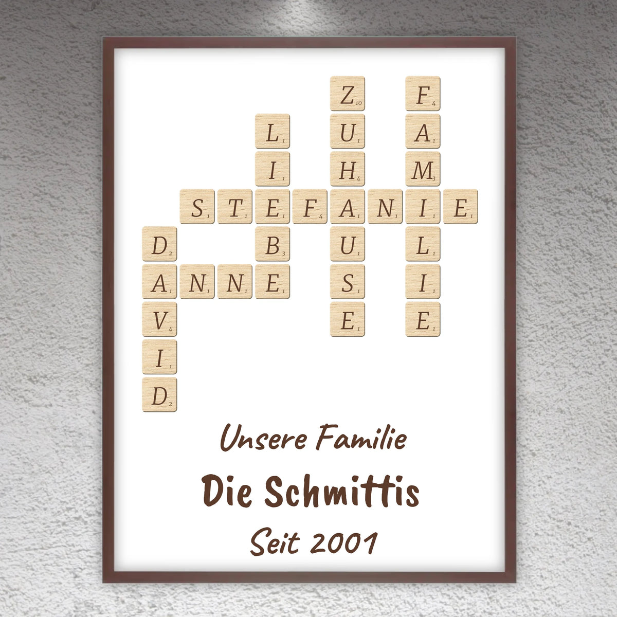 Scrabble deine Namen - individuelle Poster mit Galerierahmen oder als Leinwand