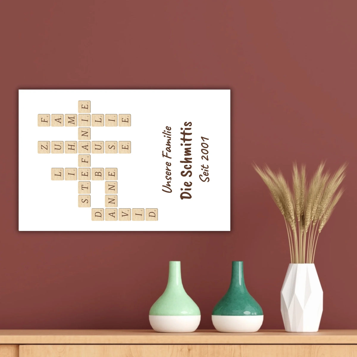 Scrabble deine Namen - individuelle Poster mit Galerierahmen oder als Leinwand
