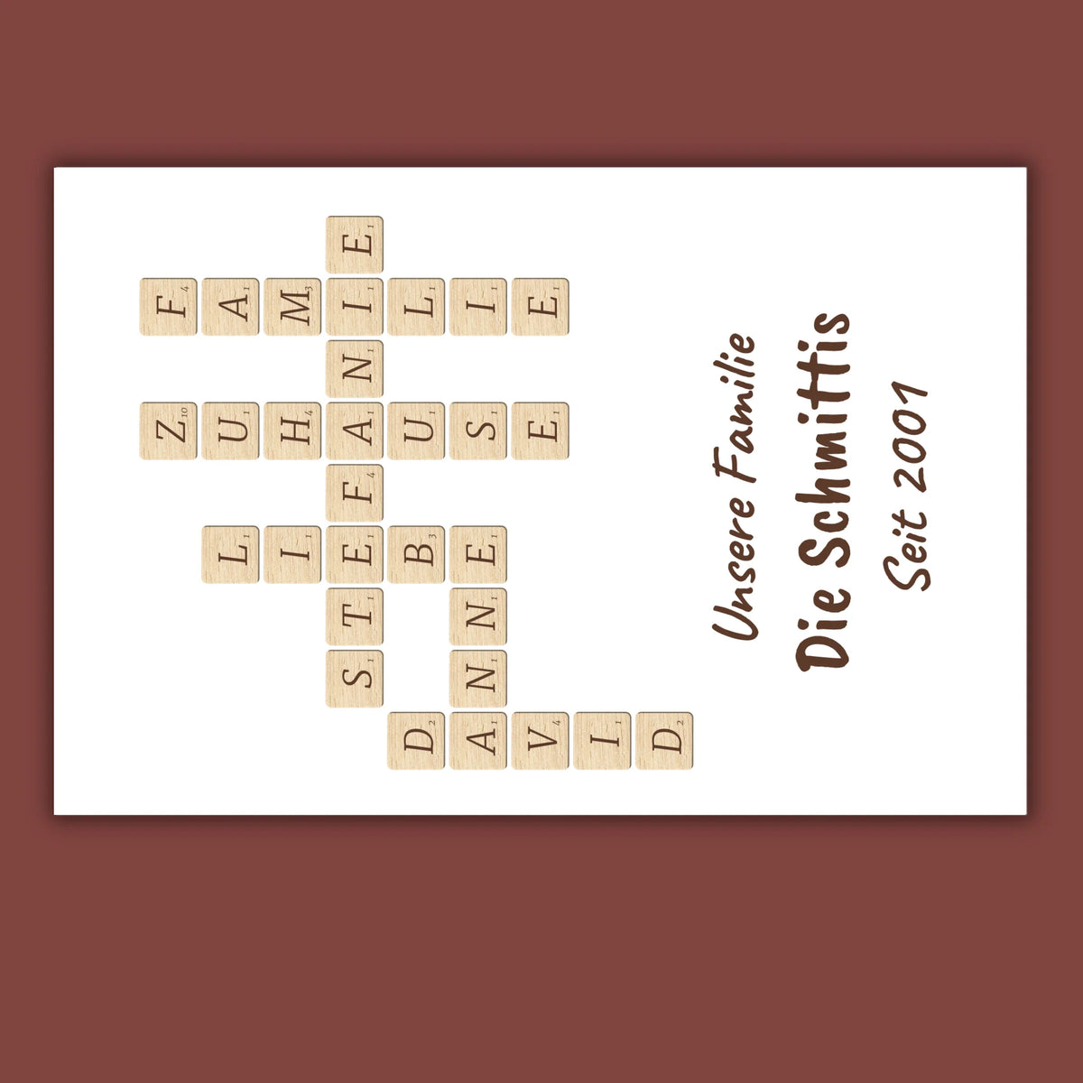 Scrabble deine Namen - individuelle Poster mit Galerierahmen oder als Leinwand