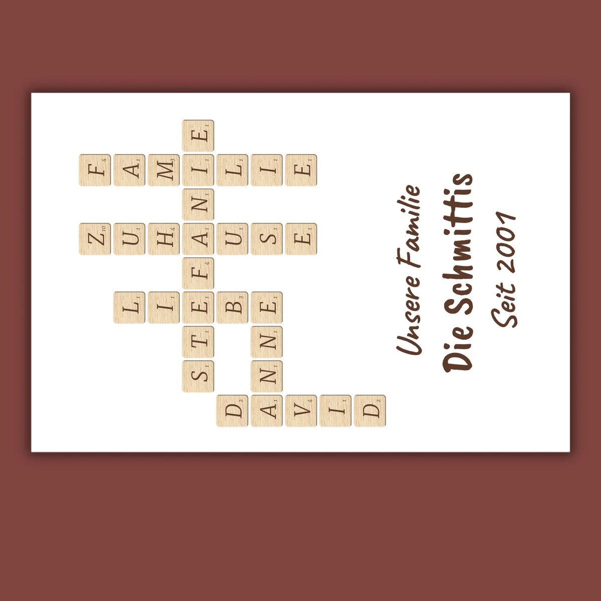 Scrabble deine Namen - individuelle Poster mit Galerierahmen oder als Leinwand