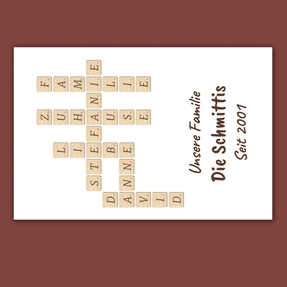 Scrabble deine Namen - individuelle Poster mit Galerierahmen oder als Leinwand