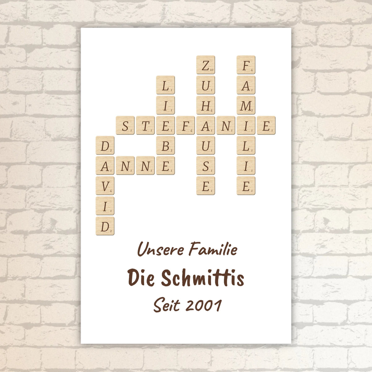 Scrabble deine Namen - individuelle Poster mit Galerierahmen oder als Leinwand