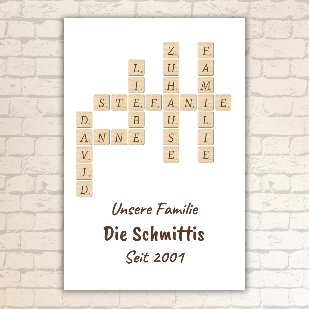 Scrabble deine Namen - individuelle Poster mit Galerierahmen oder als Leinwand