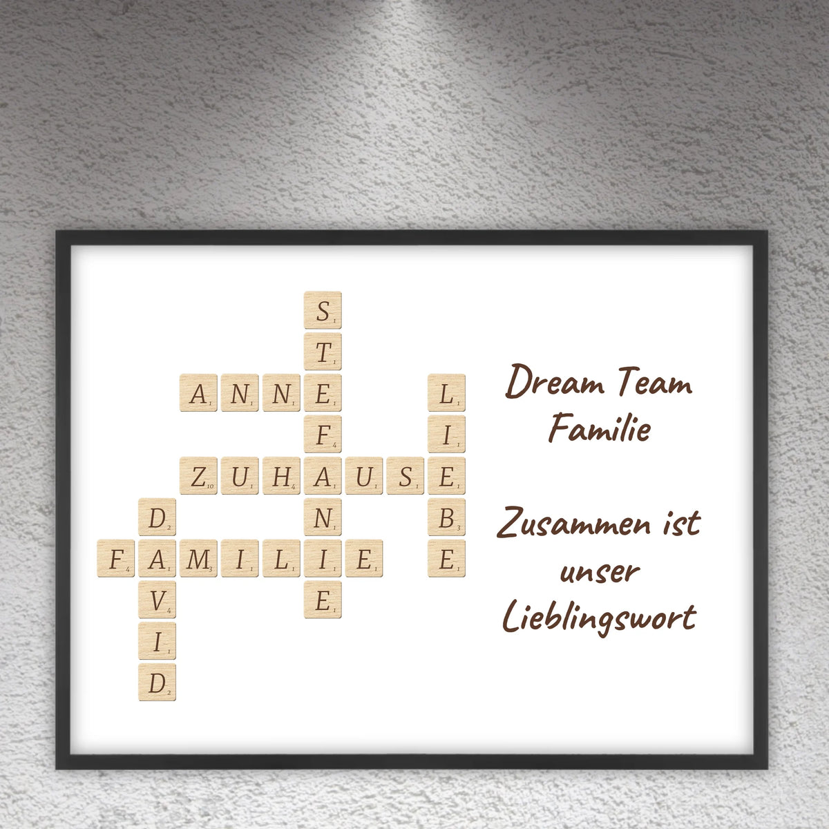 Familien Scrabble - individuelle Poster mit Galerierahmen oder als Leinwand | Personalize Palace