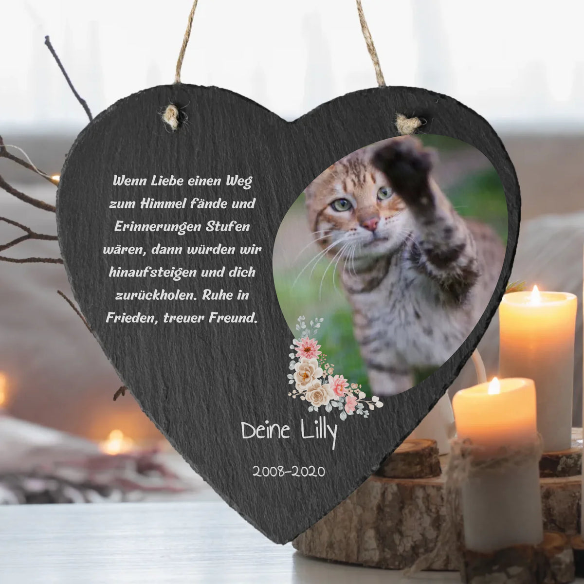 Katzen Herz aus Natur Schiefer - individuelle Schieferplatte | Personalize Palace
