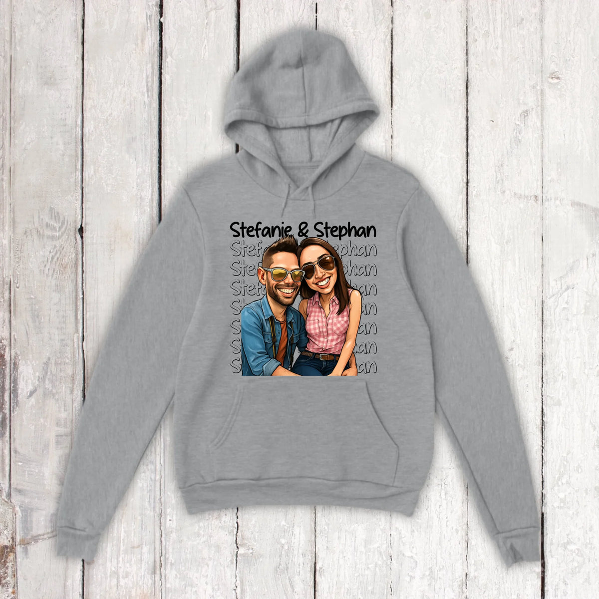Cartoon couple hoodie with your names and picture - personalized hoodie