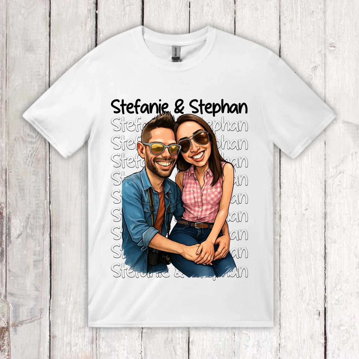 Cartoon couple shirt with your names and picture - personalized shirt