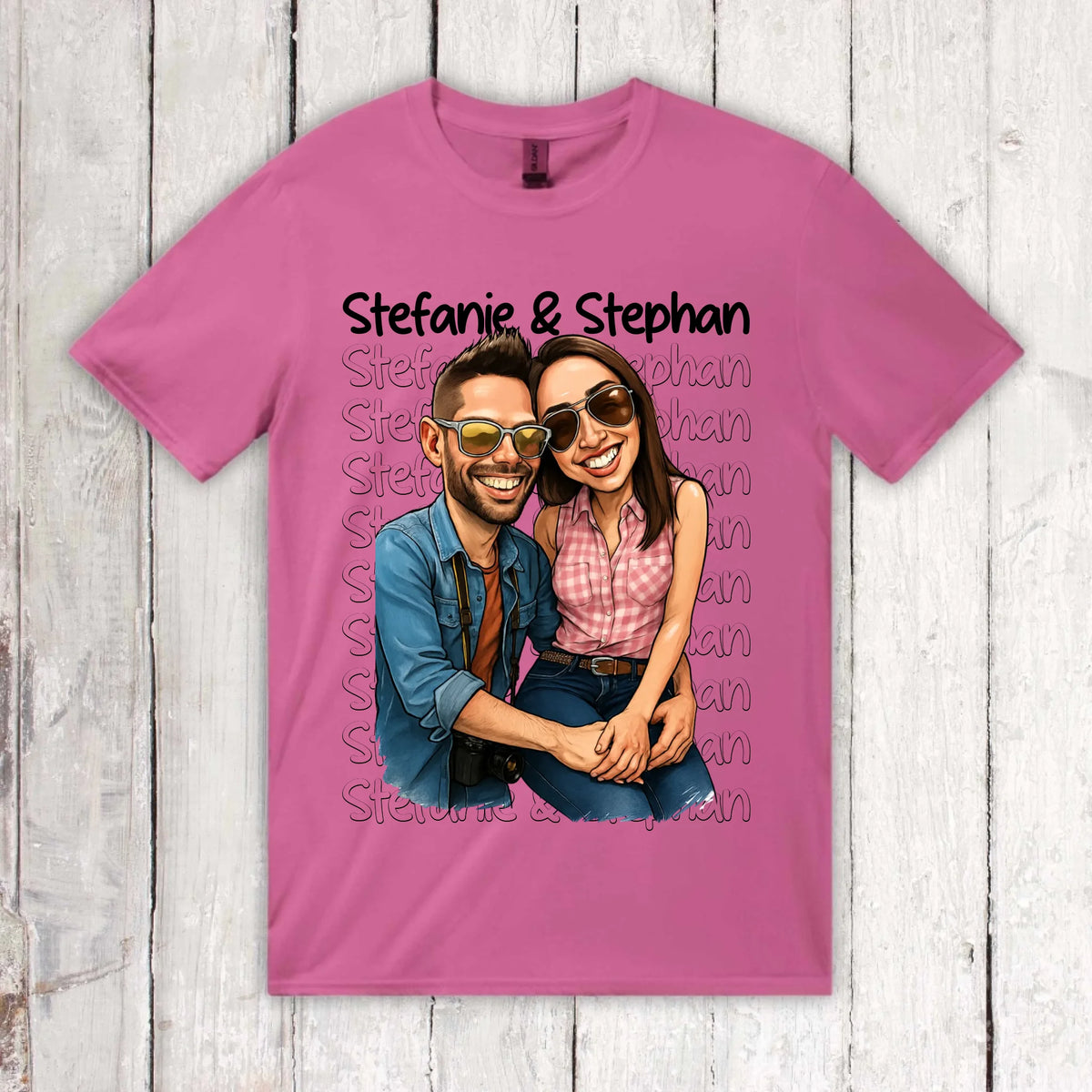 Cartoon couple shirt with your names and picture - personalized shirt