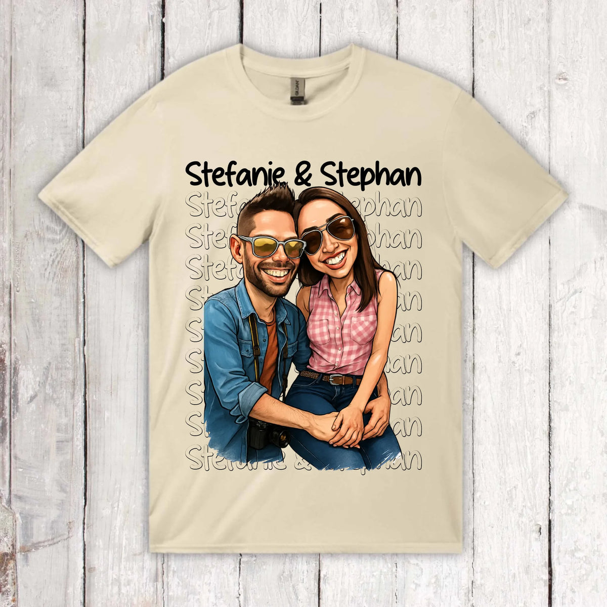 Cartoon couple shirt with your names and picture - personalized shirt