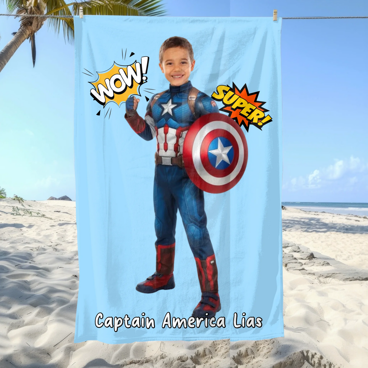 Personalisiertes Handtuch: Captain America aus deinem Foto mit Name | Personalize Palace