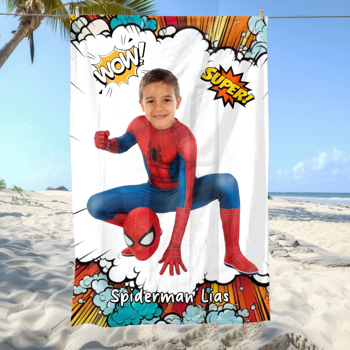 Personalisiertes Handtuch: Spiderman aus deinem Foto mit Name | Personalize Palace