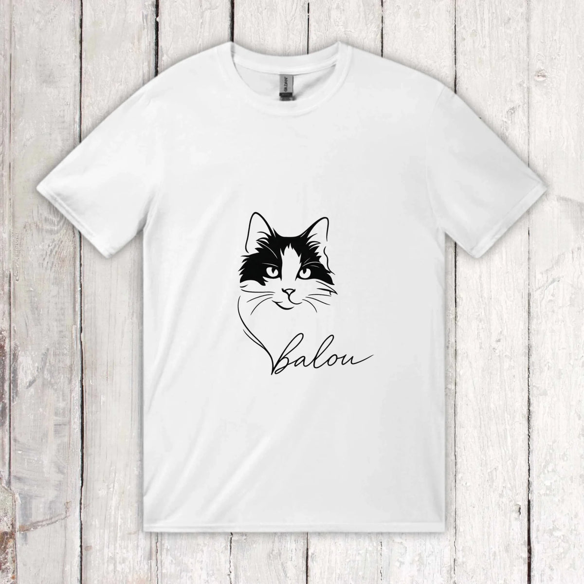 Personalisiertes T-Shirt Linie Porträt von deiner Katze mit Name | Personalize Palace