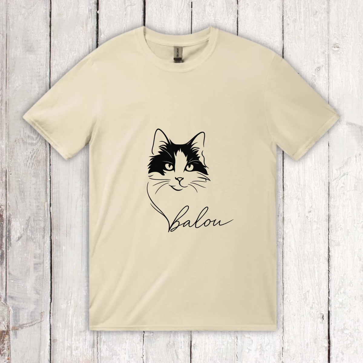 Personalisiertes T-Shirt Linie Porträt von deiner Katze mit Name | Personalize Palace