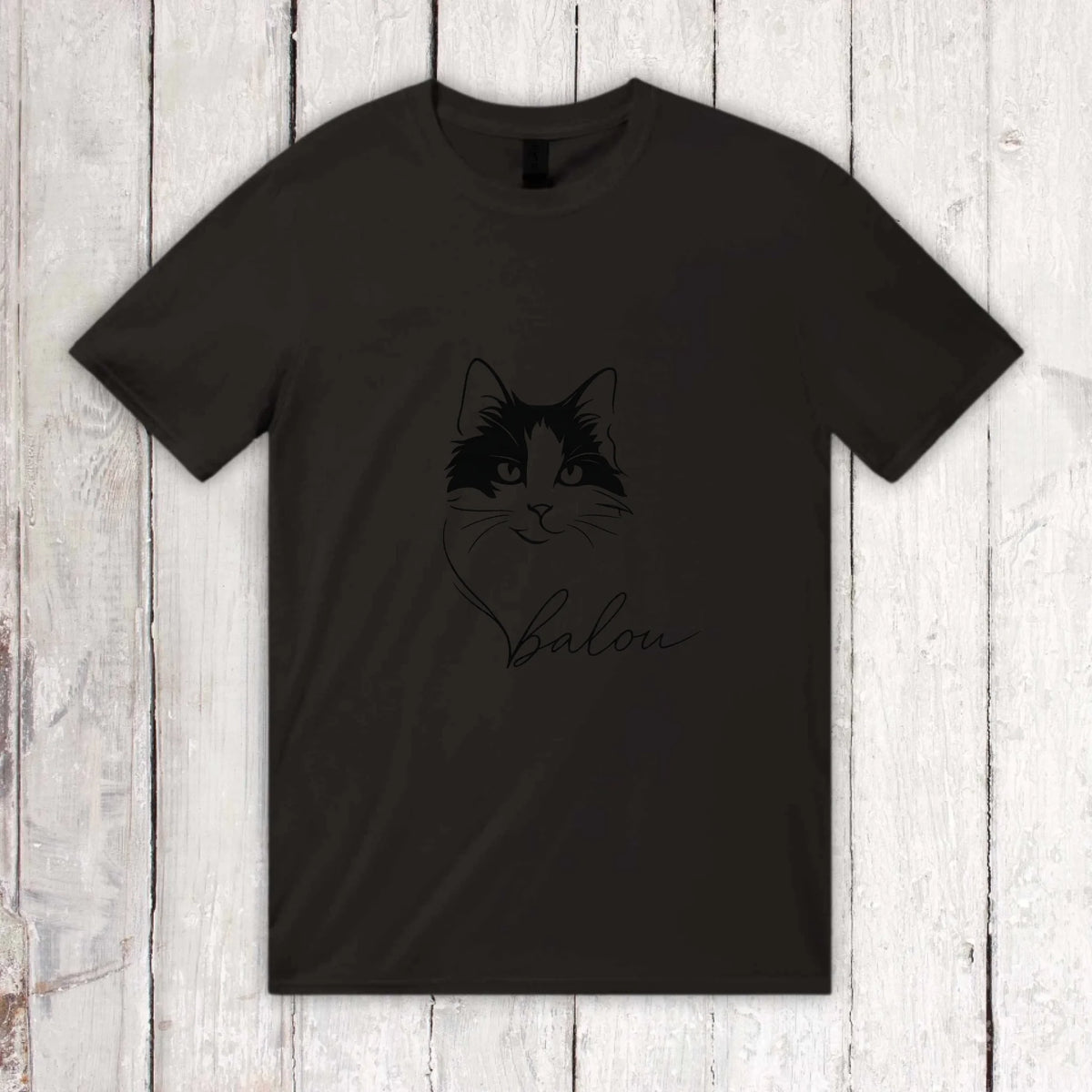 Personalisiertes T-Shirt Linie Porträt von deiner Katze mit Name | Personalize Palace
