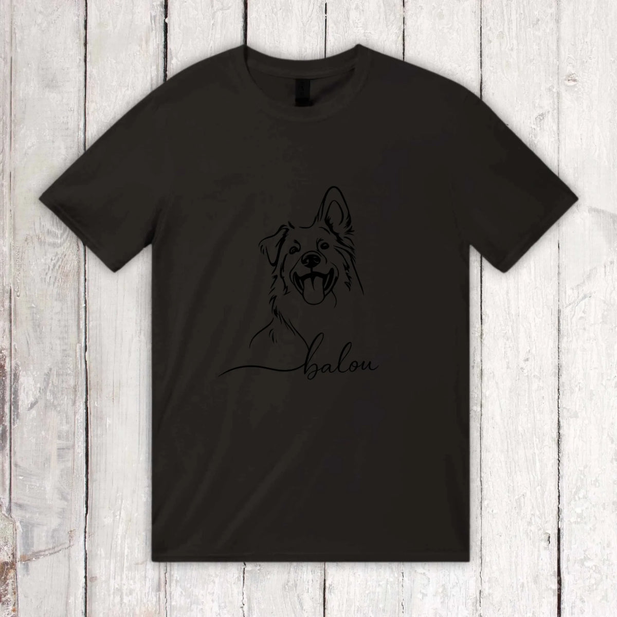Personalisiertes T-Shirt Linie Porträt von deinem Hund mit Name | Personalize Palace