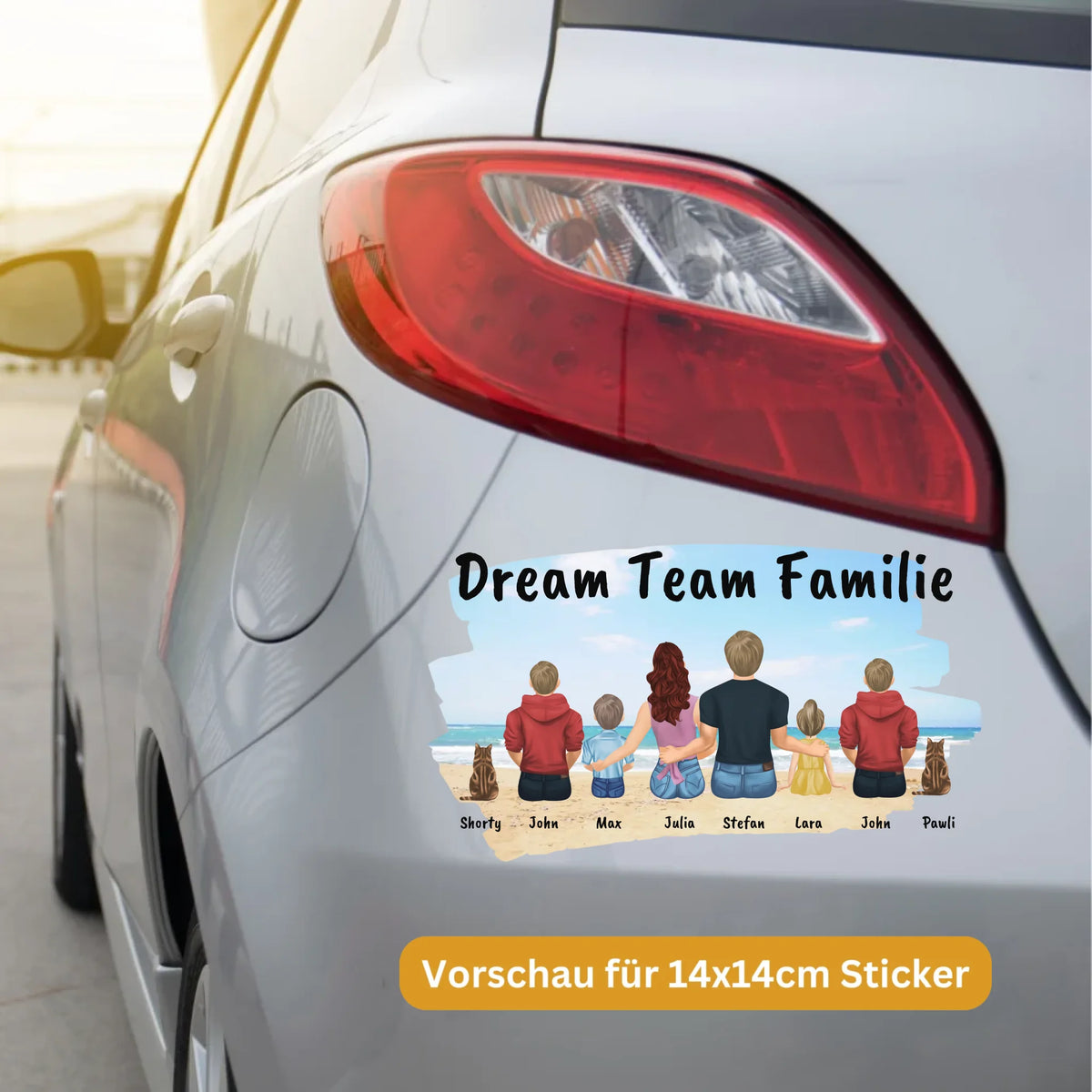 Familie als Cartoon und Zeichentrick Aufkleber-individueller Sticker oder Autoaufkleber | Personalize Palace