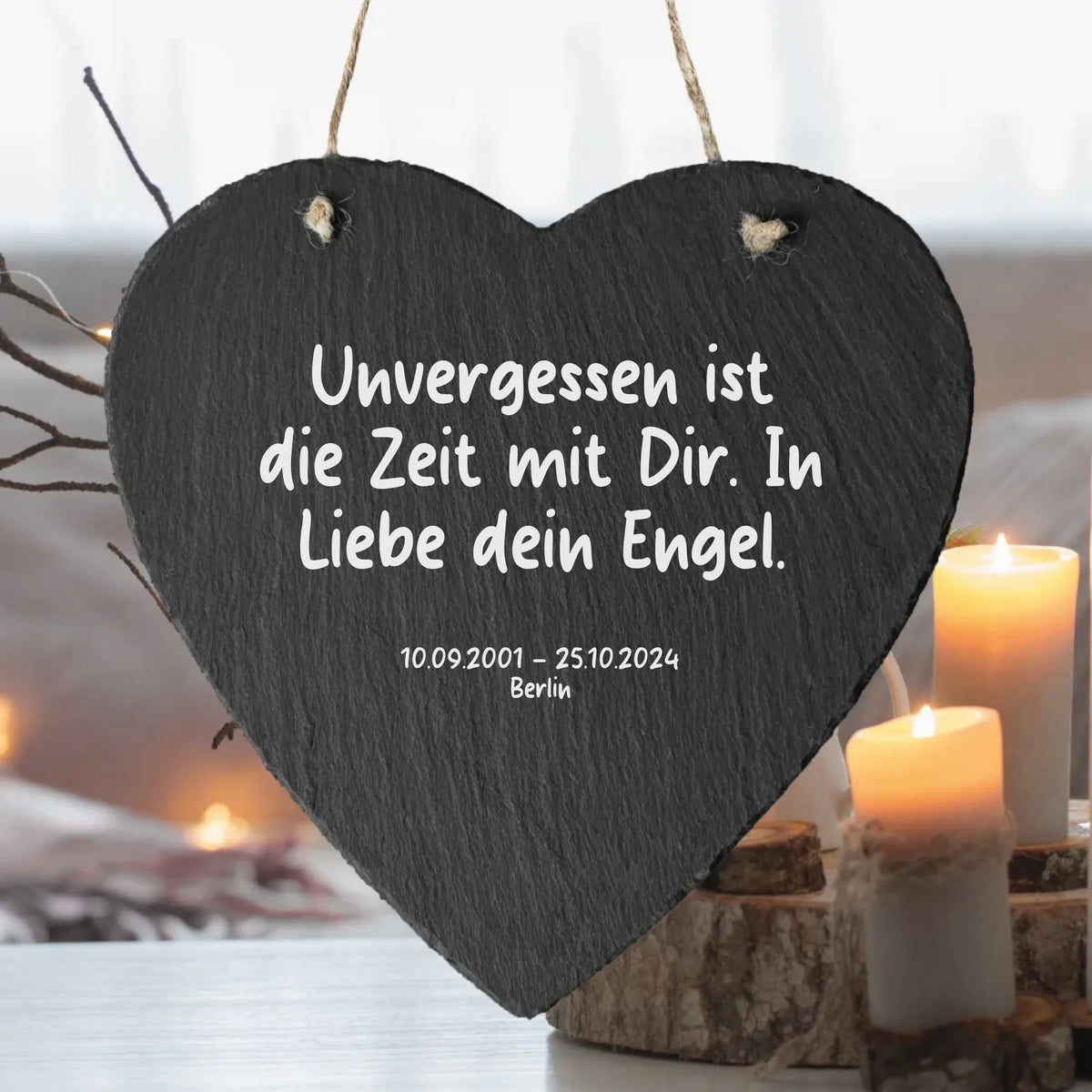 Schieferherz mit Text zum anhängen - Herz Schieferplatte zum hinstellen | Personalize Palace