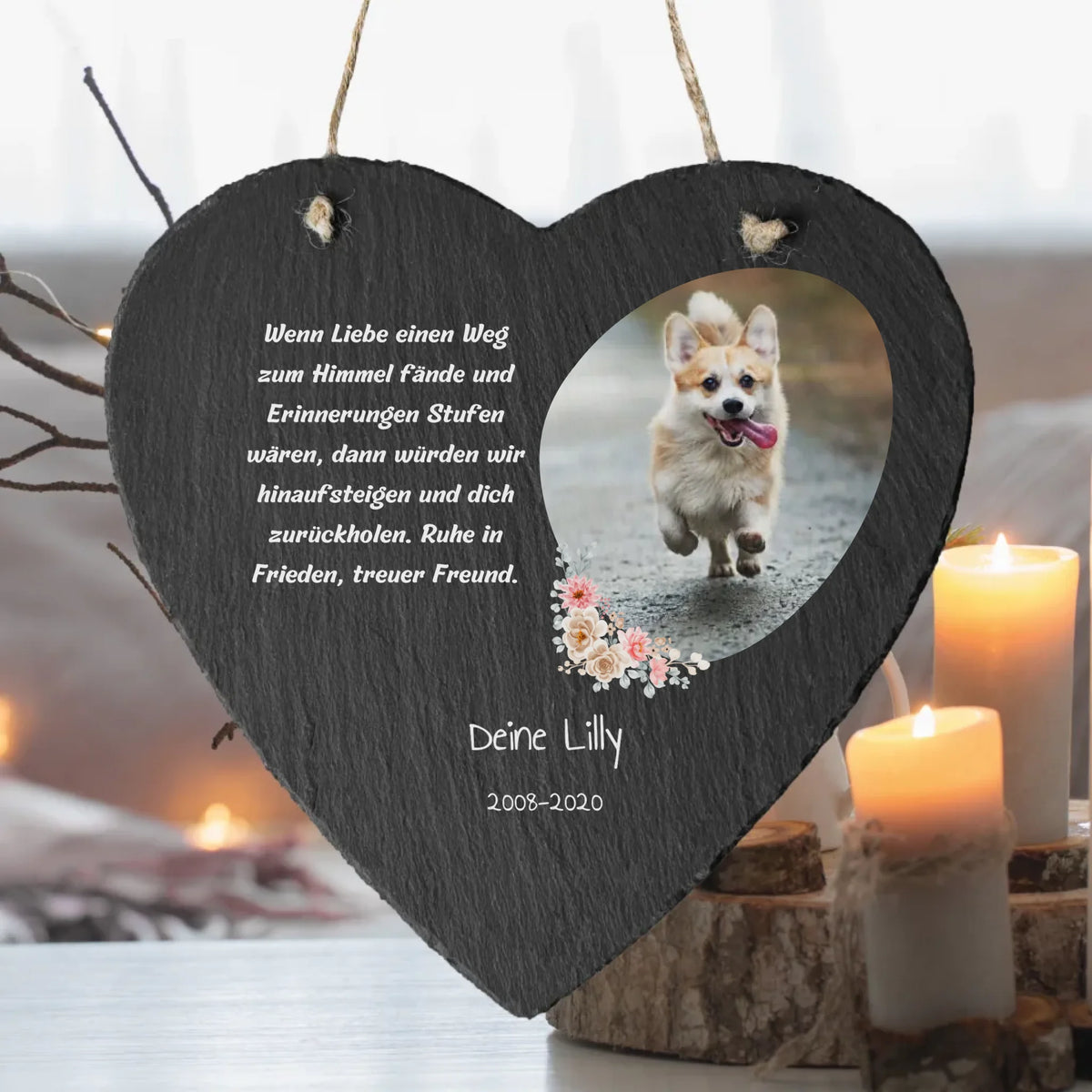 Hunde-Trauerschild und Gedenktafel aus Schiefer - Schieferherz zum hinstellen | Personalize Palace
