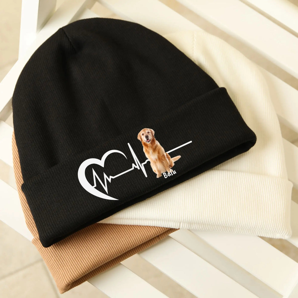 Personalisierte Mütze: Herzschlag Beanie - individuelle Strickmütze | Personalize Palace
