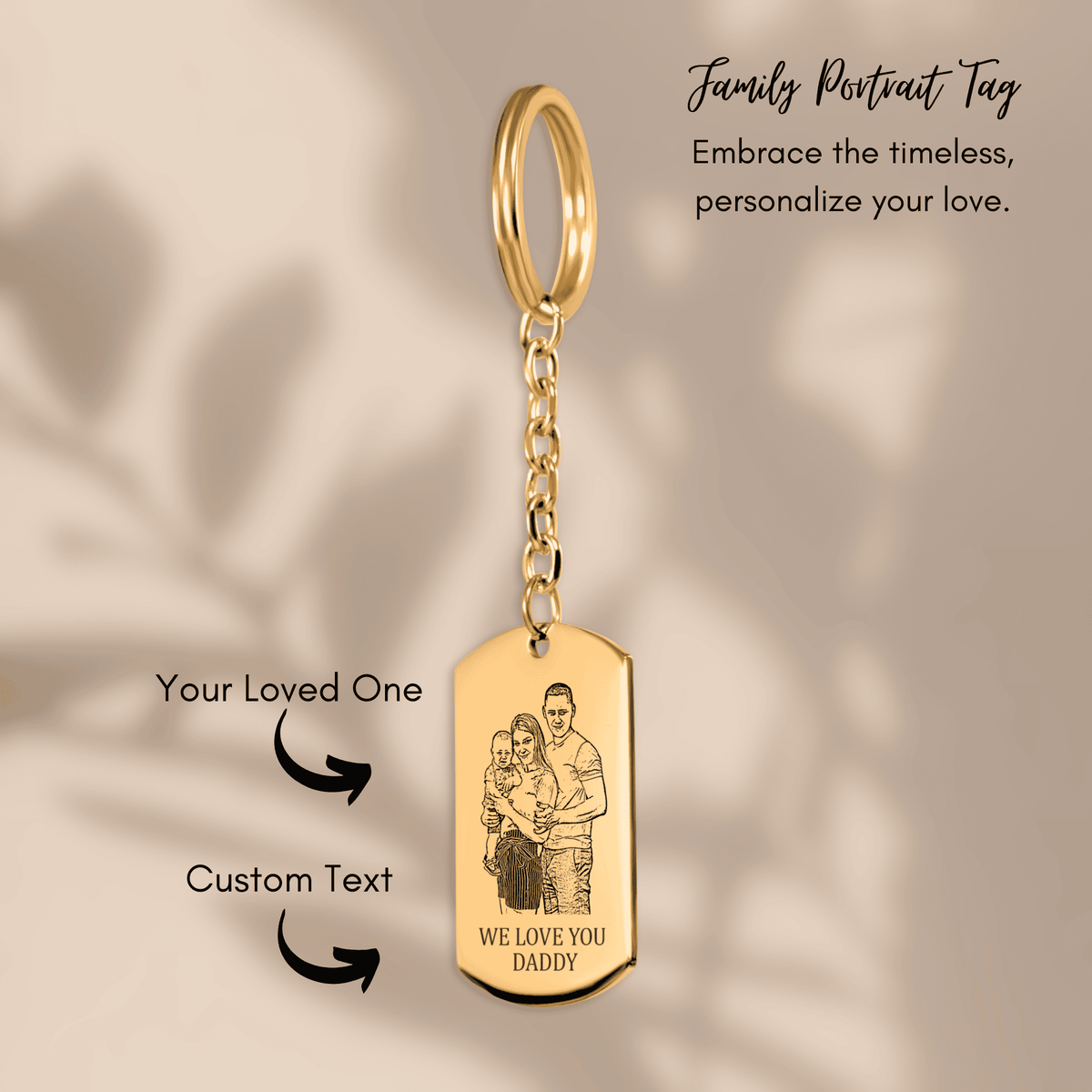 Personalisierter Schmuck: gravierter Familien Porträt Schlüsselanhänger für Papa's | Personalize Palace