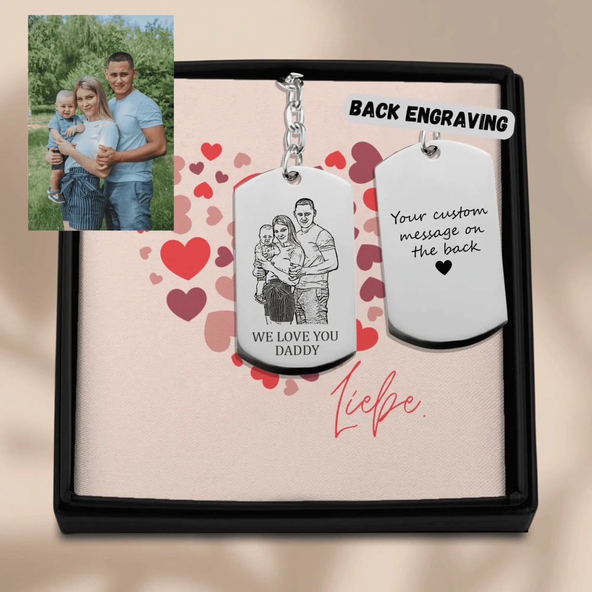Personalisierter Schmuck: gravierter Familien Porträt Schlüsselanhänger für Papa's | Personalize Palace