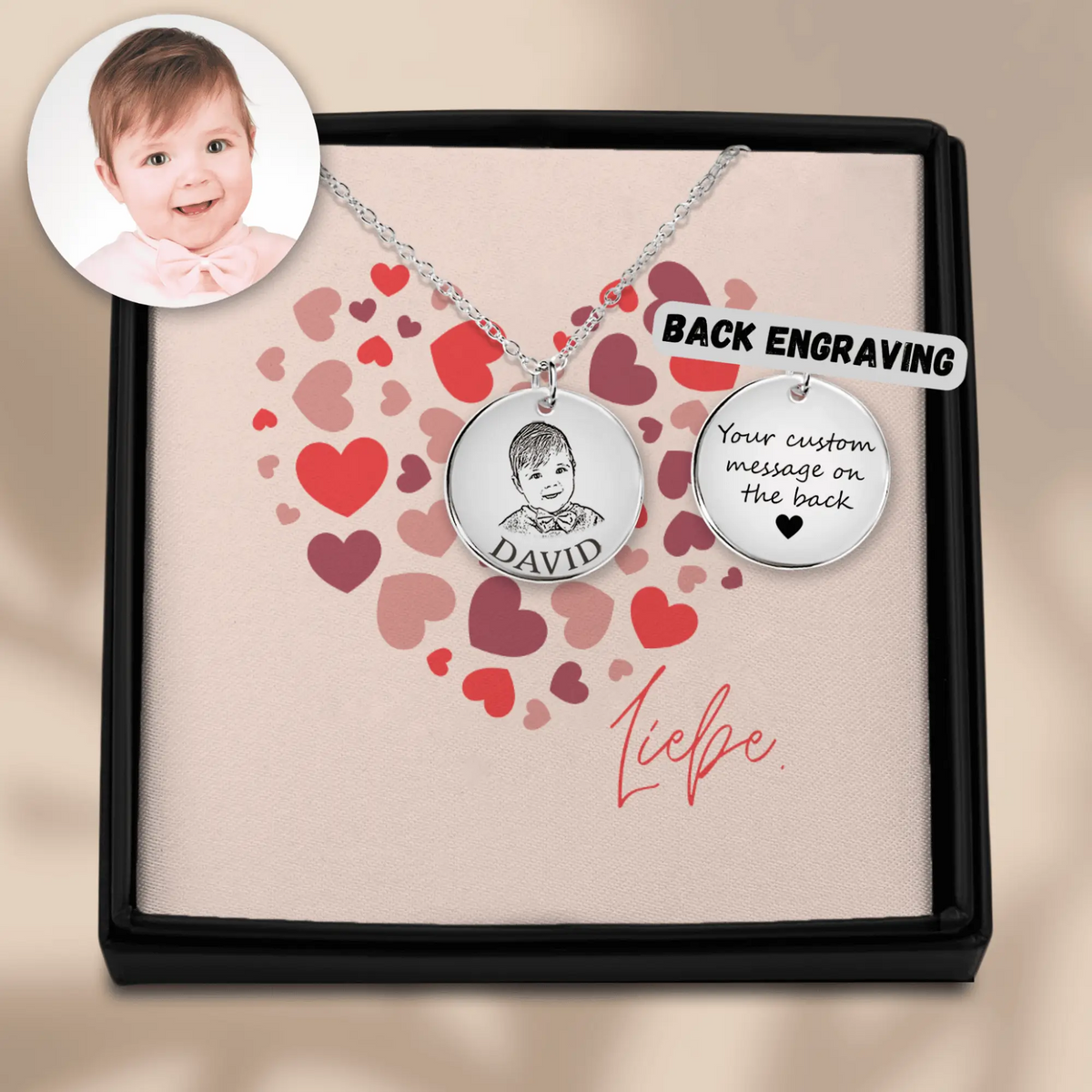 Personalisierter Schmuck: Baby Portrait Halskette mit deinem Foto und Text als Geschenk | Personalize Palace