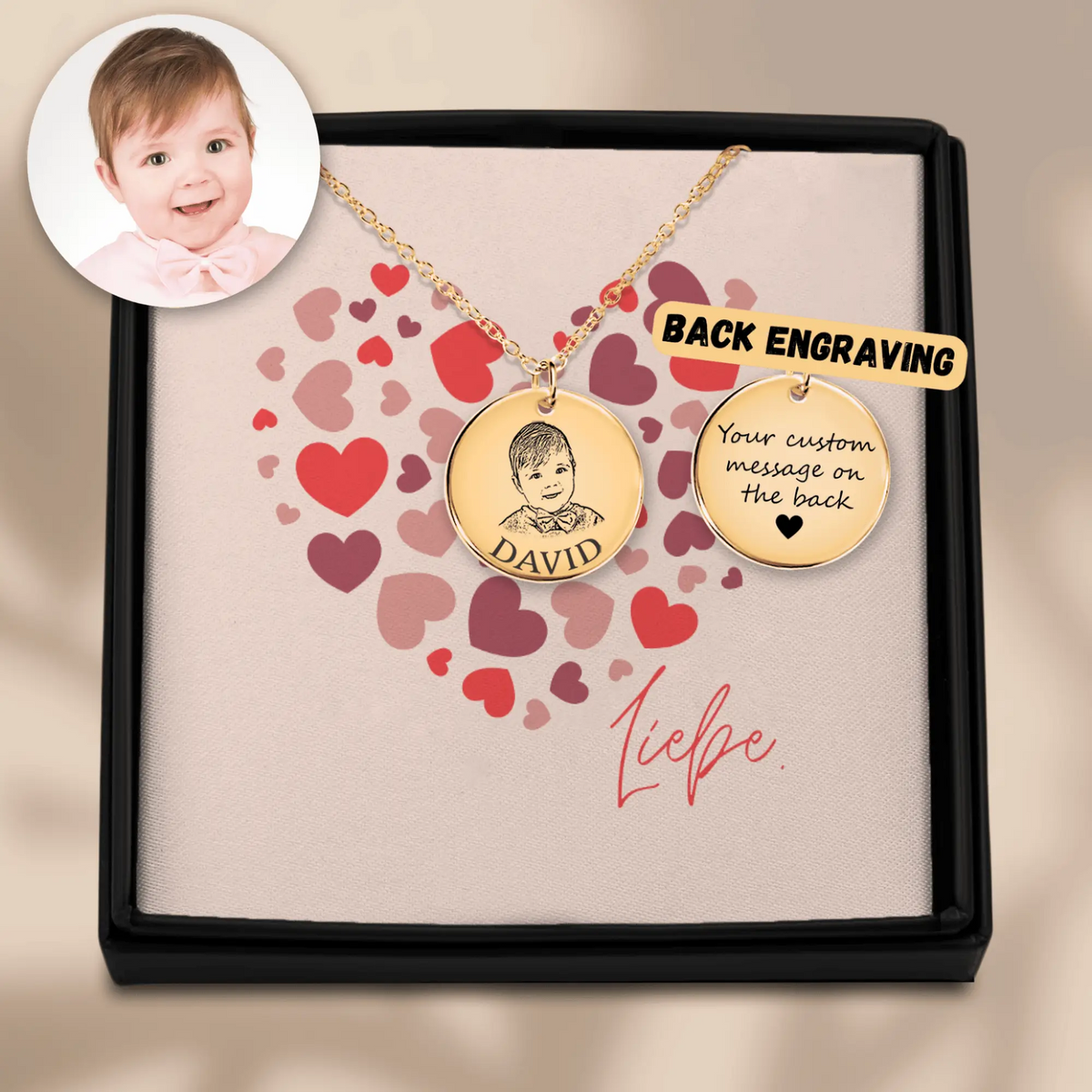 Personalisierter Schmuck: Baby Portrait Halskette mit deinem Foto und Text als Geschenk | Personalize Palace