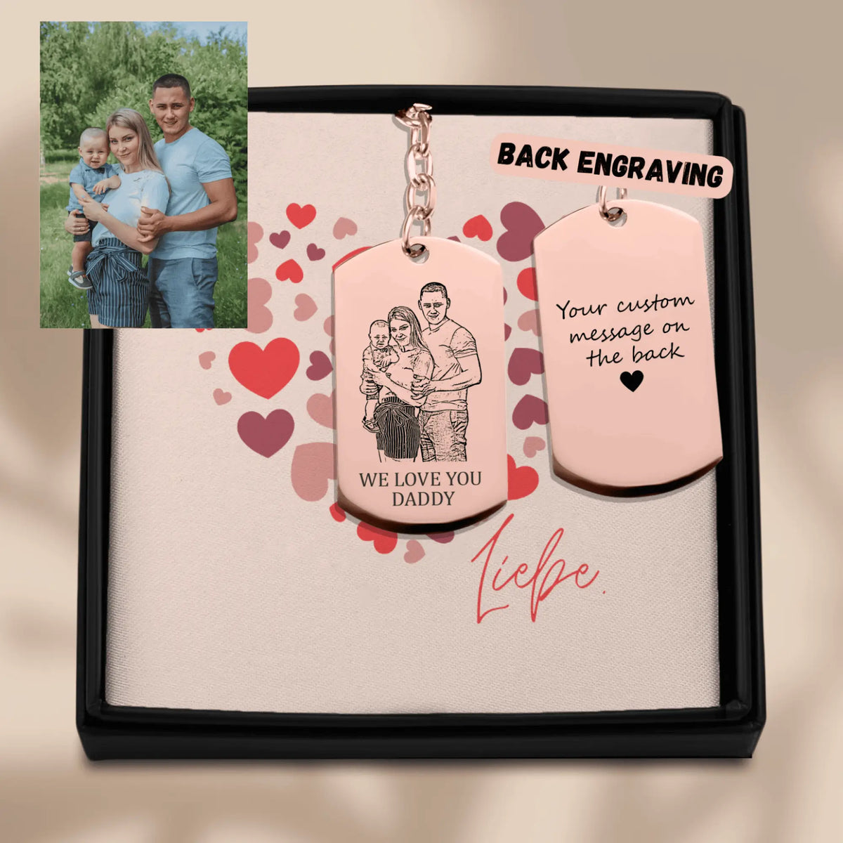 Personalisierter Schmuck: gravierter Familien Porträt Schlüsselanhänger für Papa's | Personalize Palace